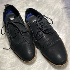 STEVE MADDEN P-SHOOK MENS BLACK LEATHER LACE UP CAP TOE OXFORDS SHOES